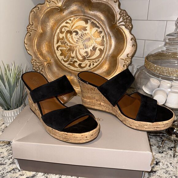 FRANCO SARTO Fiore Black Suede size 11M platforms/sandal cork Sole - Picture 4 of 12